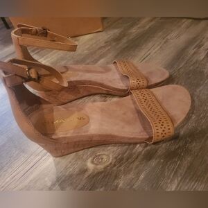 Tan Wedge Sandals with Ankle Strap Size 9